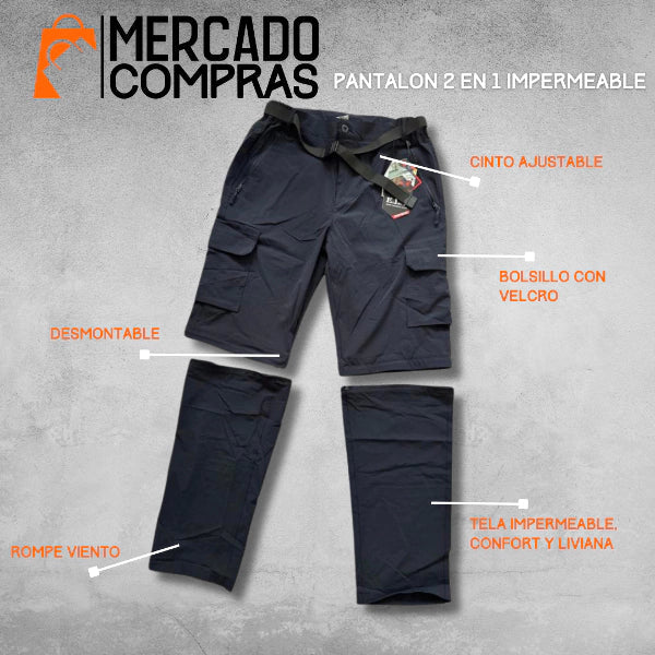 PANTALÓN CARGO IMPORTADO PREMUIM 2 EN 1 UNISEX (IMPERMEABLE, DESMONTABLE)