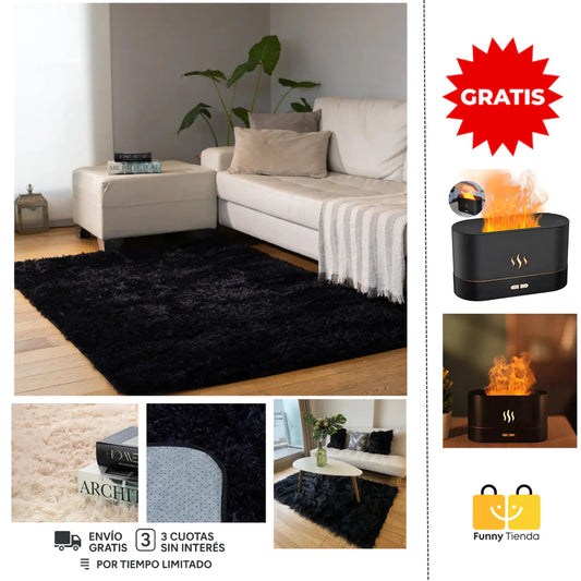 Alfombra Moderna Pelo Largo 1x1,5Mts + Humidificador difusor de aroma efecto FUEGO ¡DE REGALO!