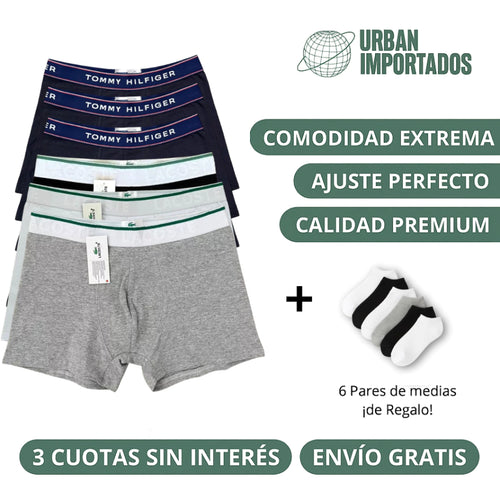 PACK X6 Boxers 🐊/Tommy + 6 Pares de Medias ¡De regalo!