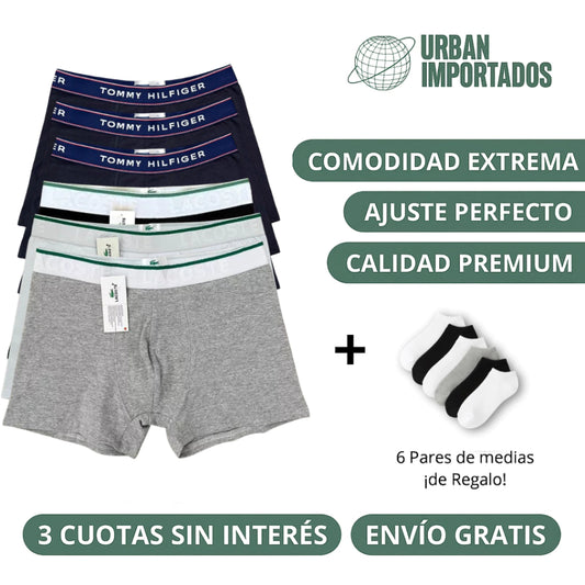 PACK X6 Boxers 🐊/Tommy + 6 Pares de Medias ¡De regalo!